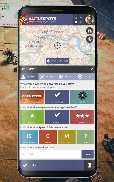 BattleSpots App, adding a BattleTech player